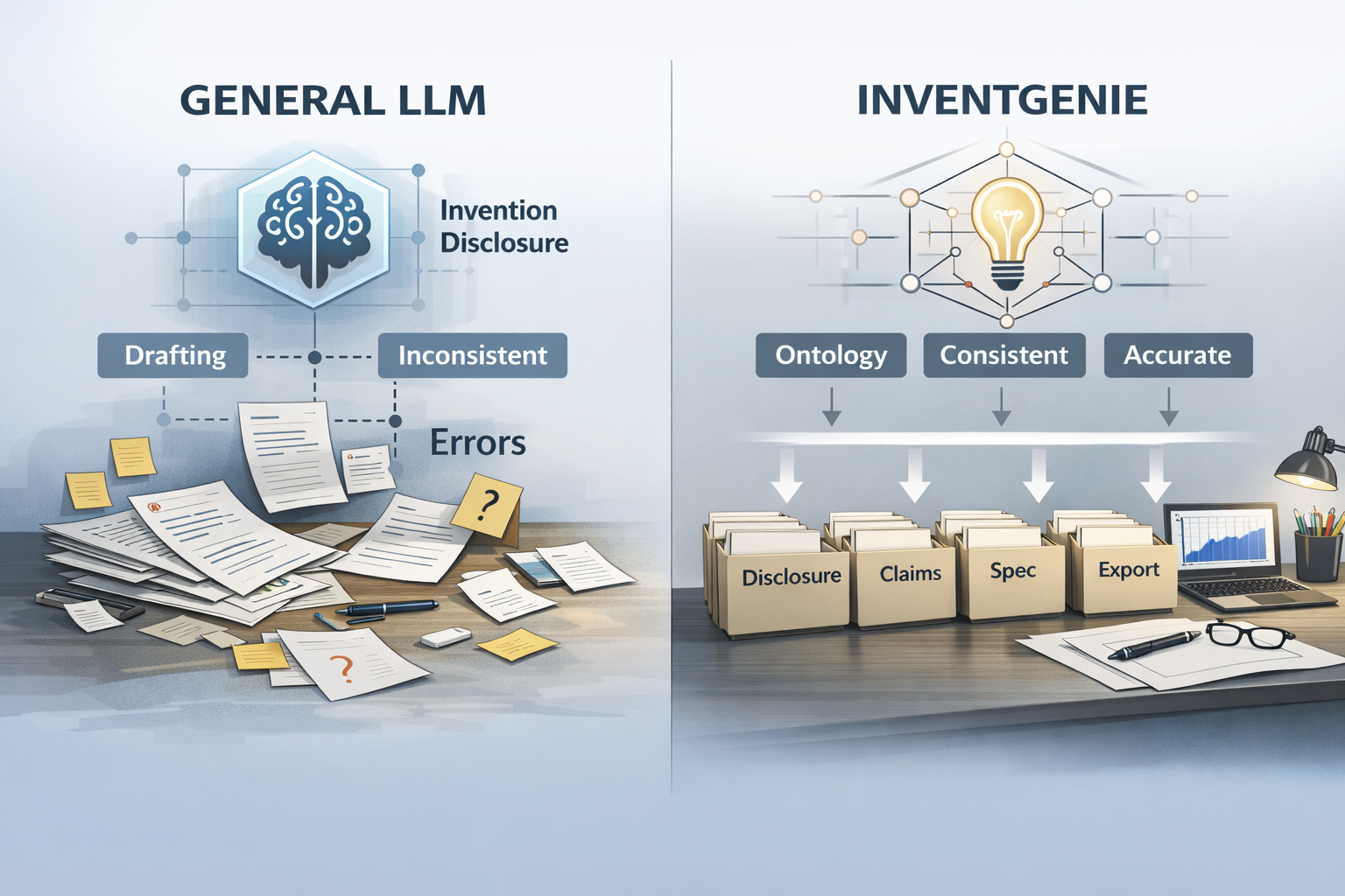 Traditional patent workflow vs AI assisted patent workflow